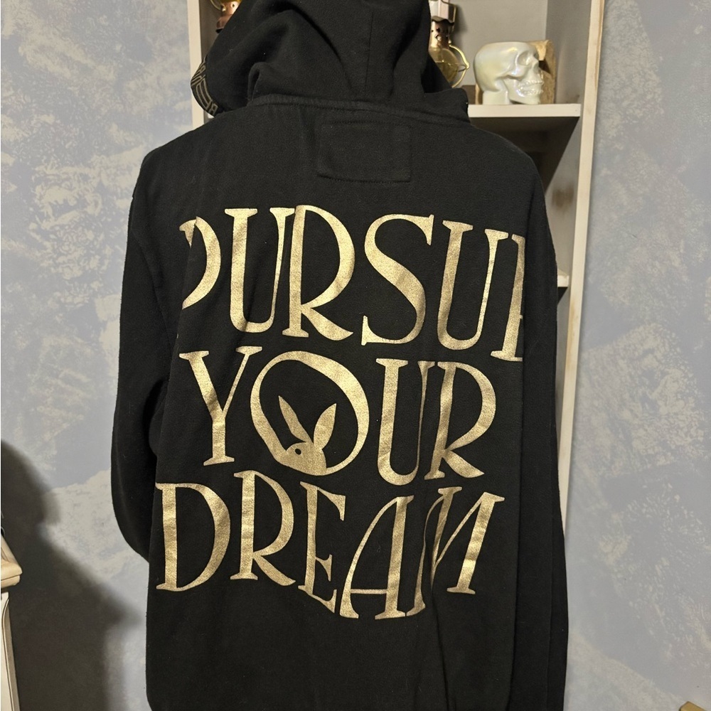 Men’s Playboy Pursue Your Dream Black Gold Logo Hoodie XL Streetwear - Picture 8 of 12